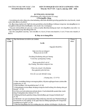 Đáp án thi khảo sát chất luợng đầu năm môn thi Ngữ văn  lớp 12, năm học 2015  2016